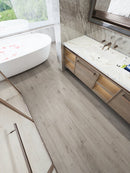 SPC Vinyl Rigid Core 7" Width 60" RL, 6mm Thick, 1.5mm IXPE Mystic Haze Invicta Floors - Mazzia Collection Product shoot Washroom view