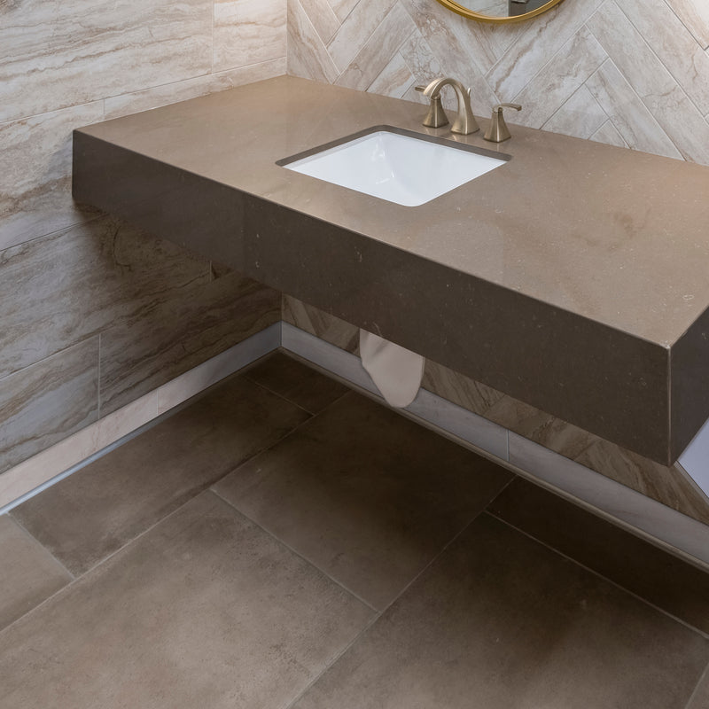 Adella Gris Bullnose 3"x18" Glazed Porcelain Wall Tile - MSI Collection product shot bathroom sink view 2