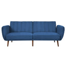 Modern Scandinavian Blue Linen Upholstered Sofa Bed with Wooden Legs