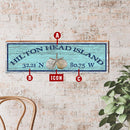 Personalized Rustic Blue Coastal Latitude Longitude Wooden Sign | Wall Art Print on Real Wood | Customizable Beach House Home Decor