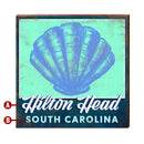 Personalized Coastal Blue Seashell Town Sign | Wall Art Print on Real Wood | Customizable Beach Decor