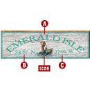 Customizable Emerald Green Coastal Latitude Longitude Sign | Wall Art Print on Real Wood
