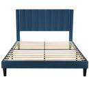 Full size Modern Navy Blue Velvet Upholstered Platform Bed with Headboard