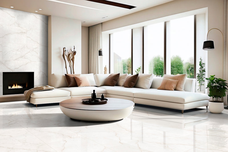 Brighton Gold 24"x48" Polished Porcelain Floor and Wall Tile - MSI Collection sofa view