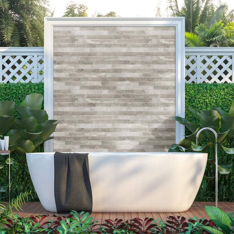 Brickstone Ivory 2"x18" Matte Porcelain Floor and Wall Tile - MSI Collection outside bathtub view