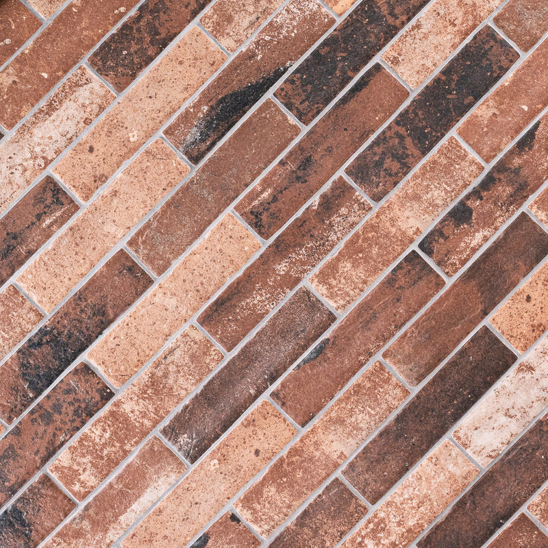 MSI brick collection capella red brick NCAPREDBRI5X10 glazed porcelain floor wall tile product shot multiple bricks angle view