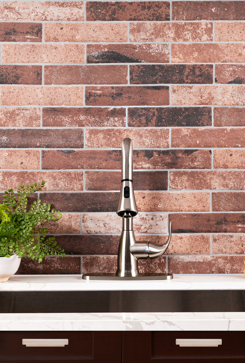 MSI brick collection capella red brick NCAPREDBRI5X10 glazed porcelain floor wall tile product shot multiple bricks sink view