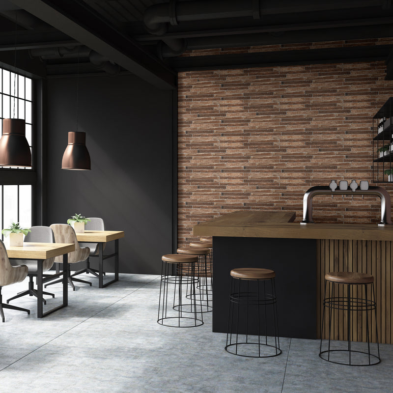 Brickstone Red 2"x18" Matte Porcelain Floor and Wall Tile - MSI Collection restro bar view