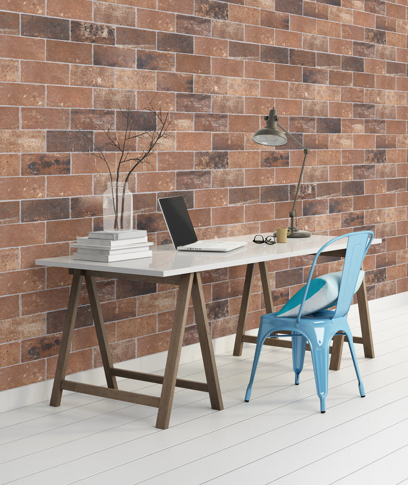 MSI brick collection capella red brick NCAPREDBRI5X10 glazed porcelain floor wall tile product shot multiple bricks study table view