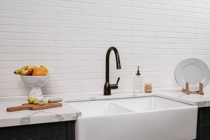 Brickstone White 2"x18" Matte Porcelain Floor and Wall Tile - MSI Collection sink view 2