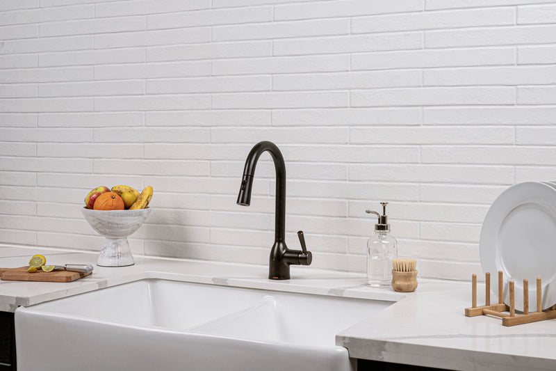 Brickstone White 2"x18" Matte Porcelain Floor and Wall Tile - MSI Collection sink view