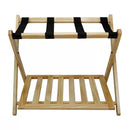 Solid Wood Luggage Rack with Bottom Storage Shelf in Natural with Black Straps