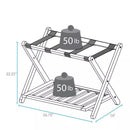 Solid Wood Luggage Rack with Bottom Storage Shelf in Natural with Black Straps