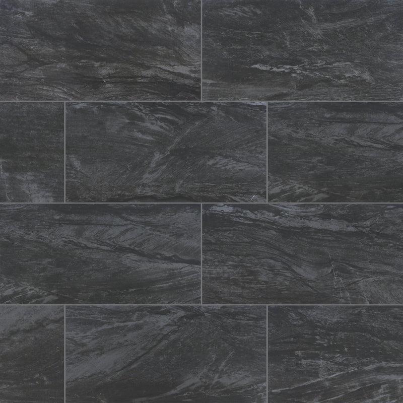 Durban Anthracite 12"x24" Polished Porcelain Floor and Wall Tile - MSI Collection wall view 2