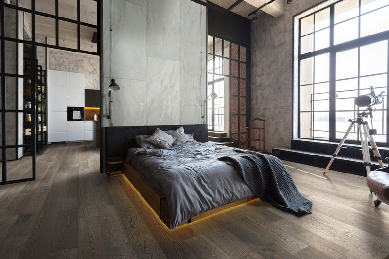 Durban grey 24x48 matte porcelain floor and wall tile NDURGRE2448 product shot bedroom view