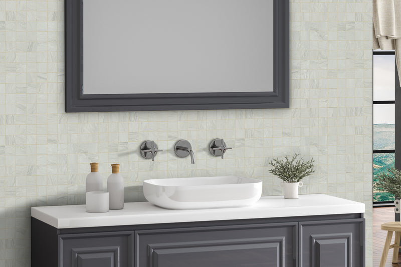 Durban Grey 2"x2" Matte Mosaic Porcelain Floor and Wall Tile - MSI Collection bathroom mirror-basin view
