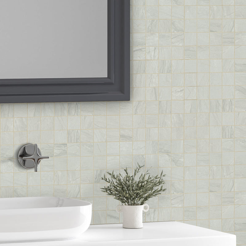 Durban Grey 2"x2" Matte Mosaic Porcelain Floor and Wall Tile - MSI Collection bathroom mirror view