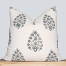 Capri Floral Block Printed Pillow Cover | Blue