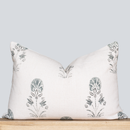 Devi Floral Block Printed Pillow Cover | Teal Green/Blue | Lumbar