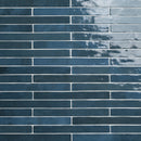 Flamenco 2"x18" Hale Navy Brick Look Glossy Porcelain Wall Tile wall view