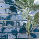 Flamenco 2"x18" Hale Navy Brick Look Glossy Porcelain Wall Tile outdoor view