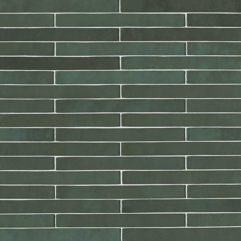 Flamenco 2"x18" Racing Green Brick Look Glossy Porcelain Wall Tile - MSI Collection single wall view 2