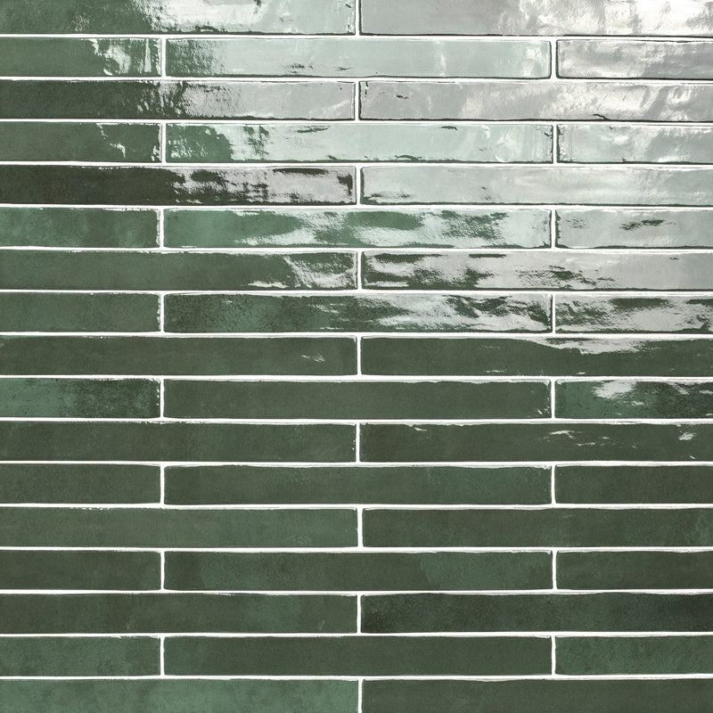 Flamenco 2"x18" Racing Green Brick Look Glossy Porcelain Wall Tile - MSI Collection closeup view