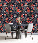 Stylish Dark Wallpaper with Red Flowers