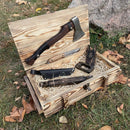 “Warrior" Camping Equipment Gift Set Hatchet Tools in a Wooden Case, 3 items