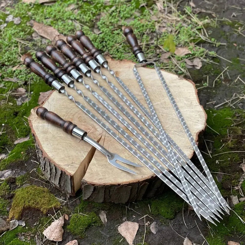 "Auroch" Camping Accessories BBQ Skewers Set  in a Wooden Case - Table, 44 items