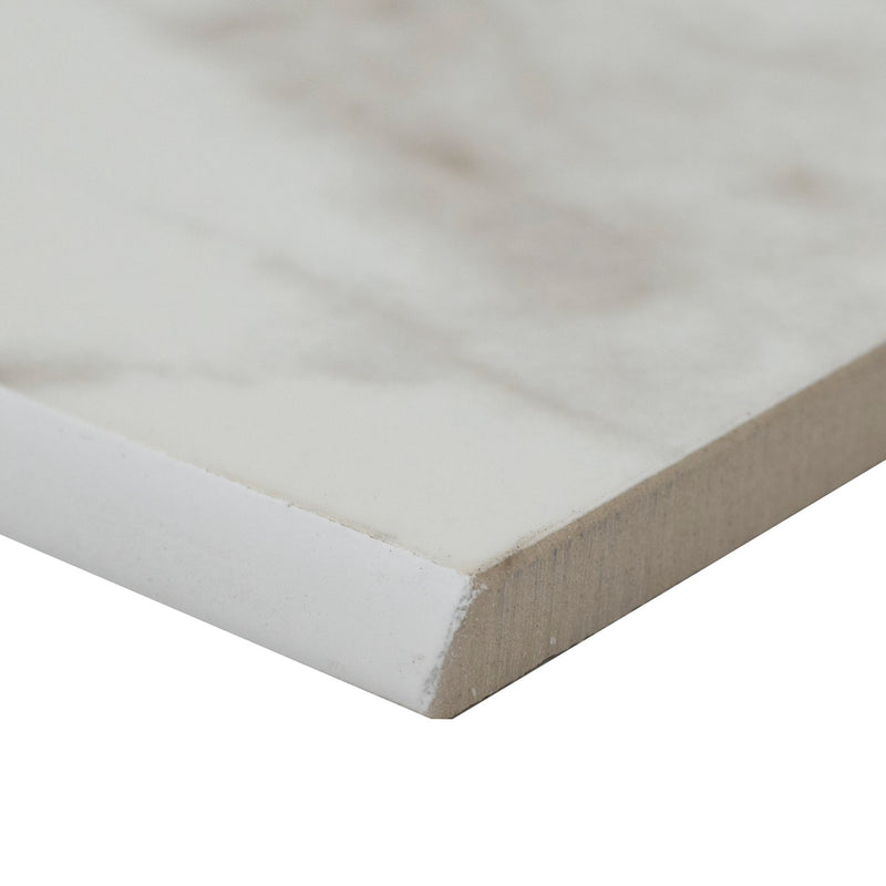 Kaya Carrara Bianco Bullnose 3"x24" Matte Porcelain Wall Tile -MSI Collection product shot edge view