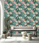 Flamingos between Leaves Wallpaper