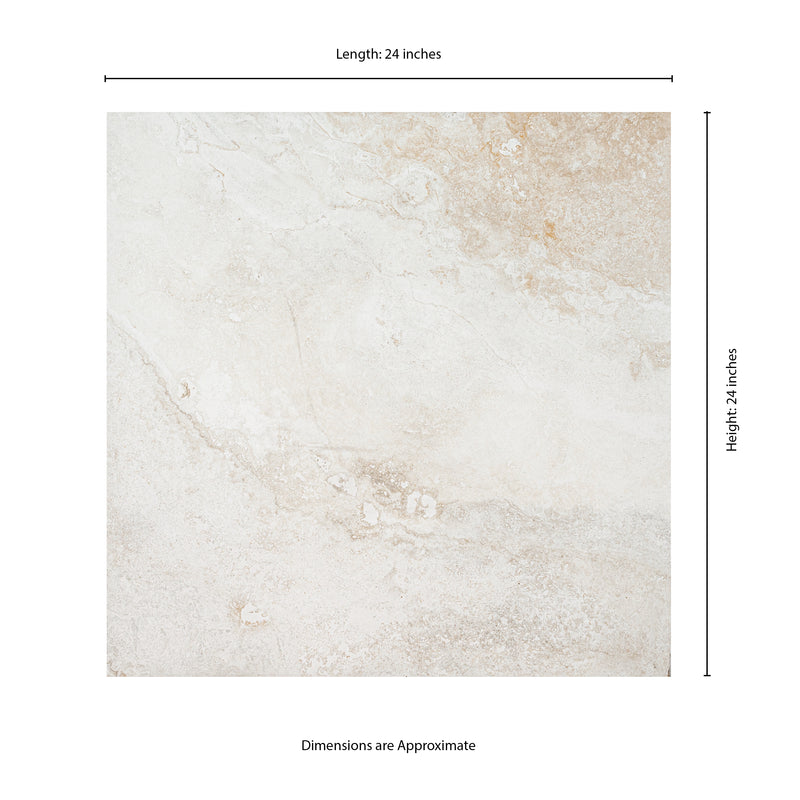 Livingstyle Travertino 24"x24" Matte Porcelain Floor And Wall Tile - MSI Collection measurement view