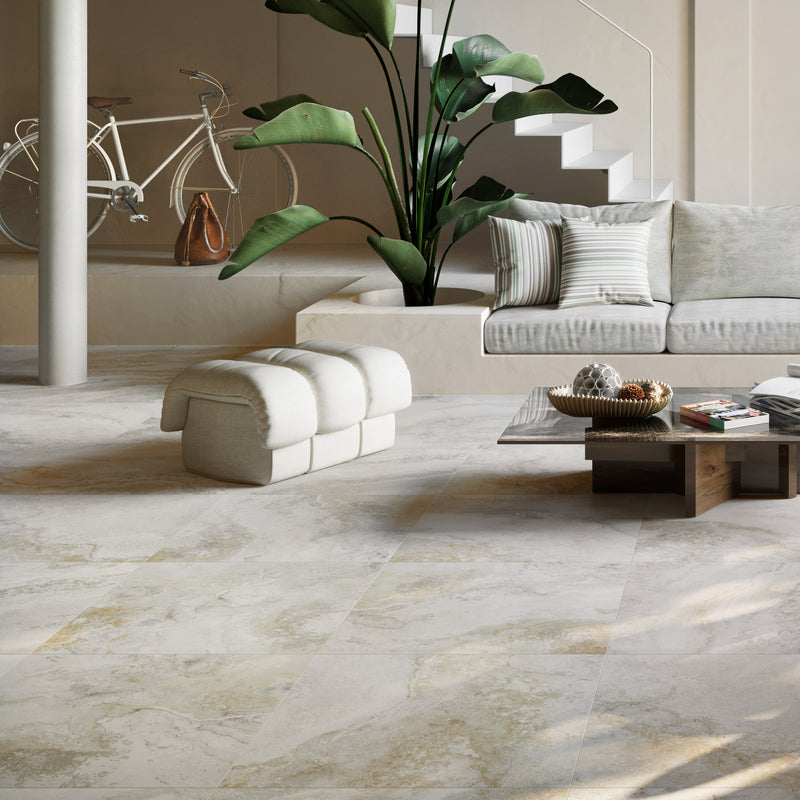 Livingstyle Travertino 24"x24" Matte Porcelain Floor And Wall Tile - MSI Collection sofa view