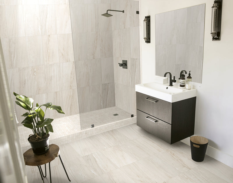 Malahari White 12"x24" Lapato 3D Porcelain Floor & Wall Tile - MSI Collection bathroom view