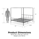 King size Dark Grey Metal Canopy Bed Frame with Headboard and Footboard