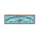 Richmond Hill Blue Crab Latitude Longitude Sign | Home Wall Art Print on Real Wood