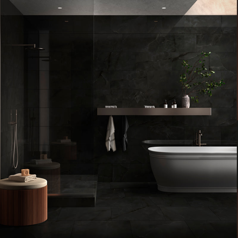 Regallo Midnight Agate Matte Marble Look Porcelain Floor & wall Tile - MSI Collection bathroom view