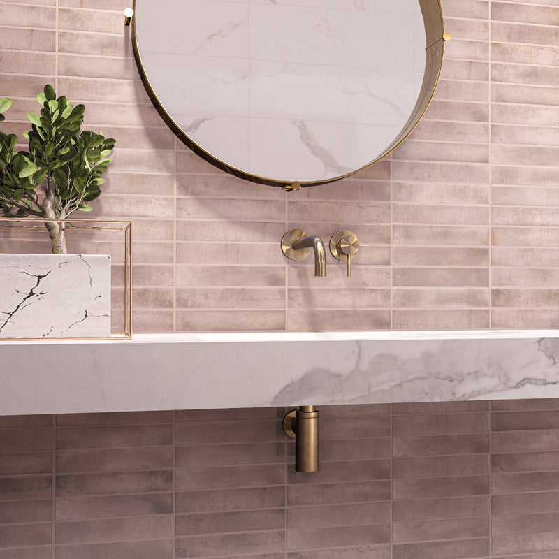 Stella Blush 2"x10" Glossy Ceramic Wall Tile - MSI Collection bathroom view