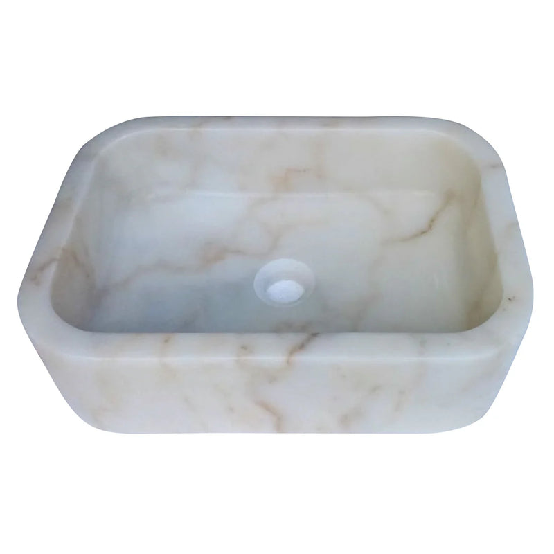 European Sugar White Marble Sink Rectangular Above Vanity Bathroom Sink (W)18" (L)12" (H)5" angle view