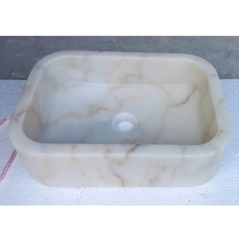 European Sugar White Marble Sink Rectangular Above Vanity Bathroom Sink (W)18" (L)12" (H)5"