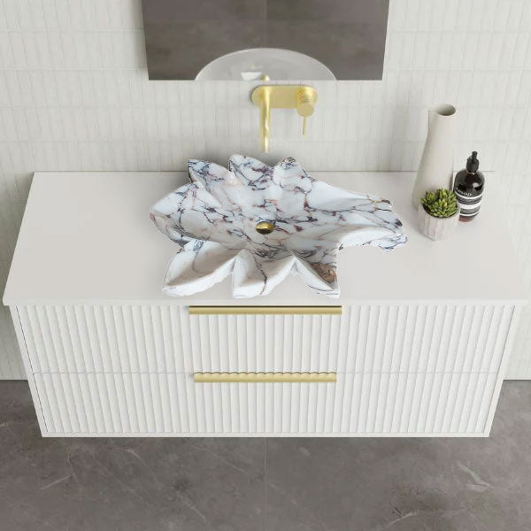 Calacatta Viola Marble Leaf Design Above Vanity Bathroom Sink Honed (W)20" (L)24" (H)5" bathroom view