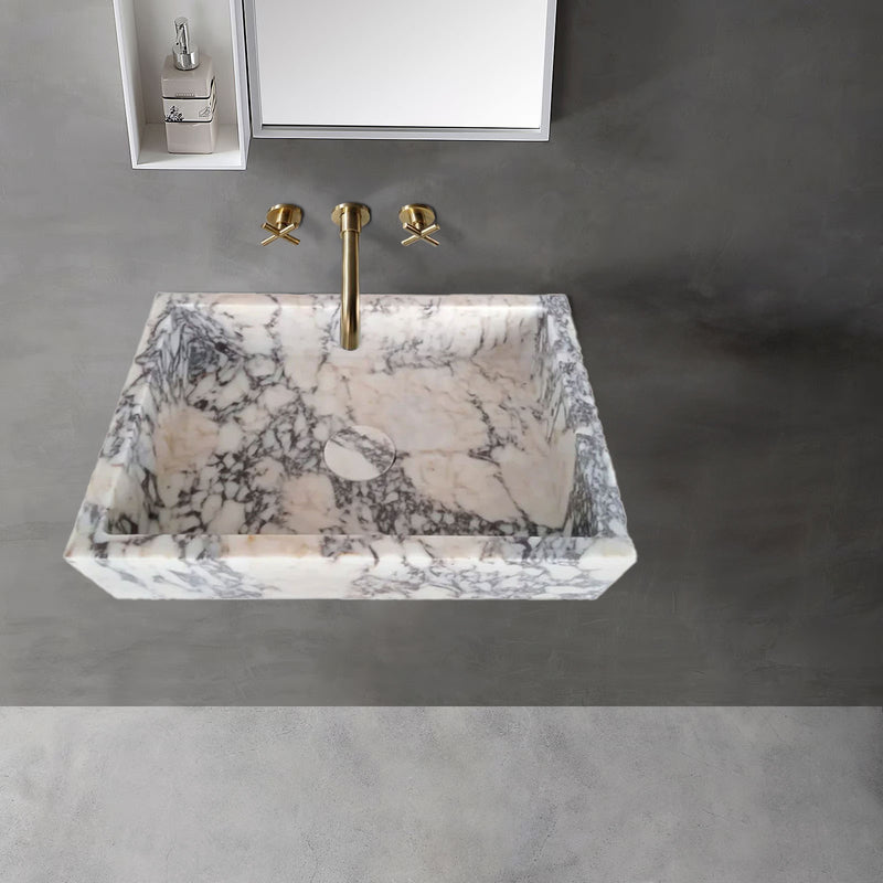 Calacatta Viola Marble Rectangular Wall-mount Bathroom Sink Drain Cap (W)14" (W)18" (H)5" bathroom view