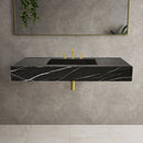 Toros Black Marble Rectangular Wall-mount Bathroom Sink (W)20" (L)48" (H)6" bathroom view with gold faucet and drain set