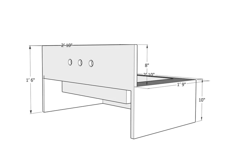 Calacatta Viola Marble Rectangular Wall-mount Bathroom Sink with 8" Backsplash (W)21" (L)34" (H)10" model drawing