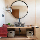 Calacatta Viola Marble Wall-Mount Square Fluted Bathroom Sink (W)16" (L)16" (H)6" bathroom view installed above wooden vanity black faucet
