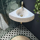 Troia Light Travertine Wall-mount Bathroom Corner Vanity Sink (W)16" (L)16" (H)4" bathroom view