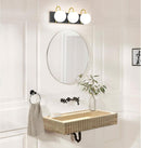 Oasis Beige Travertine Wall-mount Bathroom Vanity Sink Fluted (W)20" (L)24" (H)6" polished bathroom view black wall-mount faucet round mirror