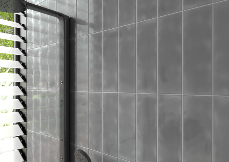 Urbano Graphite Bullnose 4"x12" Glossy Ceramic Wall Tile - MSI Collection product shot bathroom  view