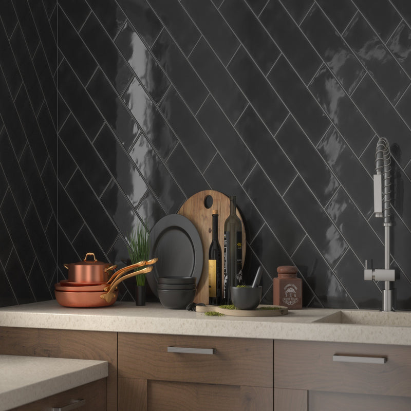 Urbano Ink Bullnose 4"x12" Glossy Ceramic Wall Tile - MSI Collection product shot kitchen view
